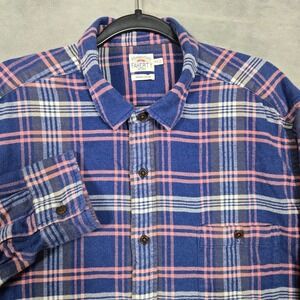 Faherty Flannel Shirt Mens 2XL blue plaid Button Up Organic cotton